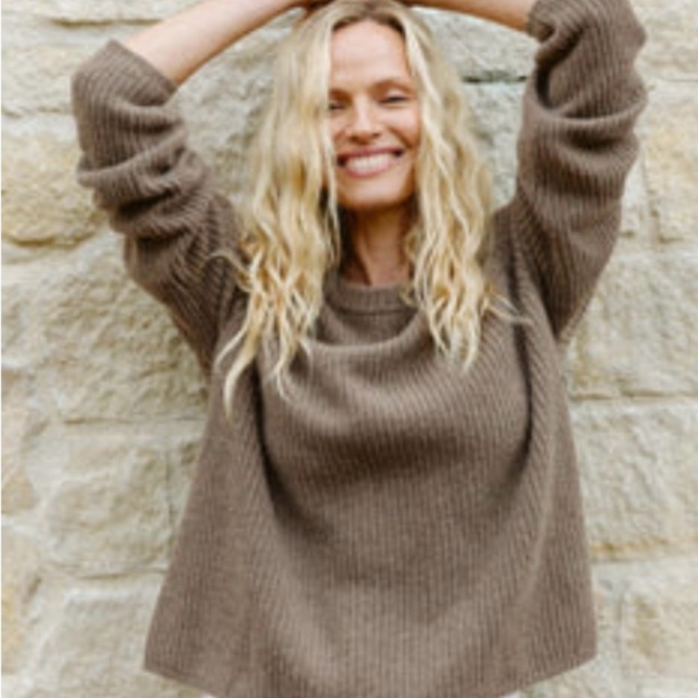 Jenni Kayne Cashmere Fisherman Sweater -  Taupe Light Brown Sweater Small S